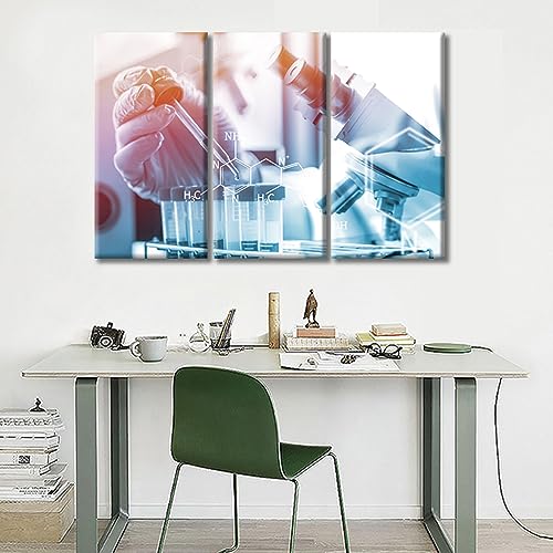 Image of 3 Panels Framed Wall Art Scientist and Test Tubes Laboratory Concept Paintings for Wall Decorations Clinical Laboratory Wall Pictures Art Prints Giclee Gallery-Wrapped Posters and Prints (36 inch Wx24 H)