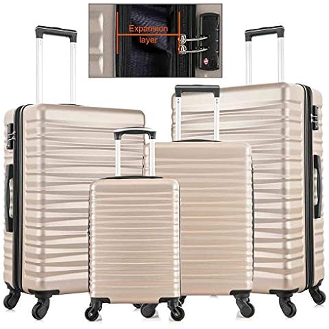 Apelila 4 Piece Luggage Sets, Expandable Hardshell ABS Luggage Sets with TSA Lock Spinner Wheels Travel Suitcases Set (4 PCS, TSA Lock+Expandable, Champagne Gold) Cover