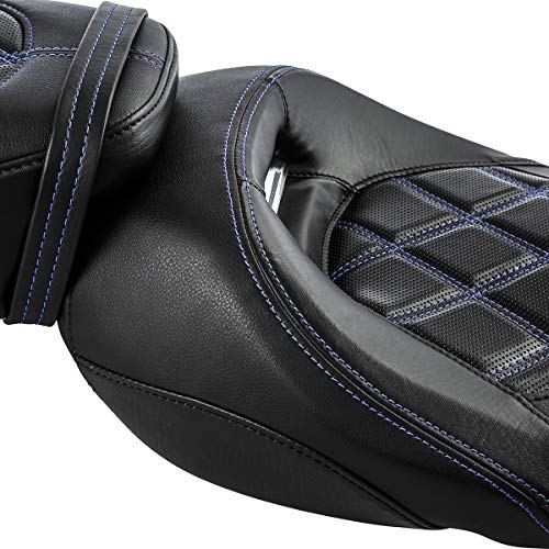 XFMT Low-Profile Rider Passenger Pillion Touring Seat w/Color-Matched Passenger Backrest Pad For Harley Davidson Touring Road King Street Glide Road Glide Electra Glide CVO 2009-2020