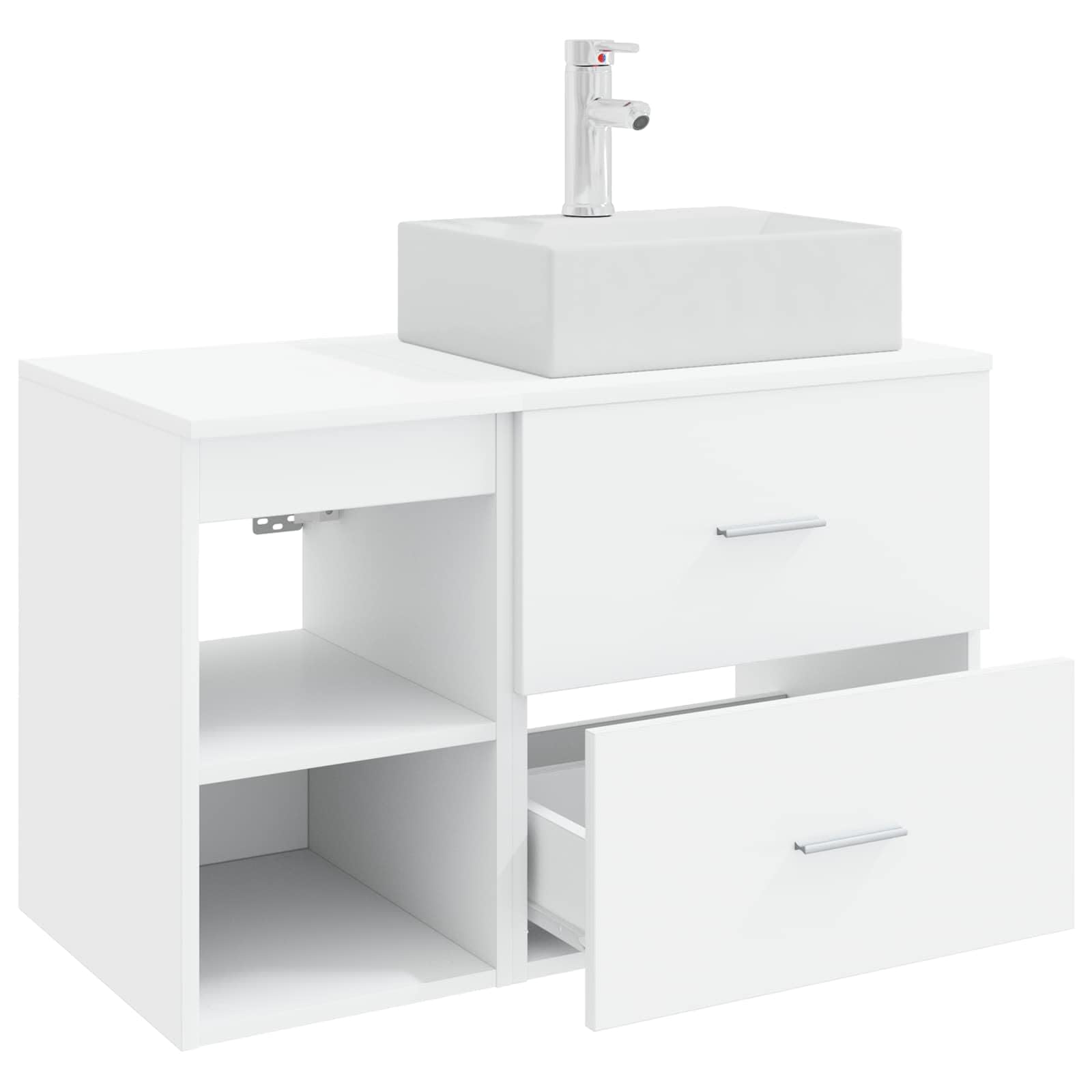 Set di mobili da bagno in legno bianco, montaggio a parete, con lavabo e armadietto da bagno, molto spazio per la ristrutturazione del bagno