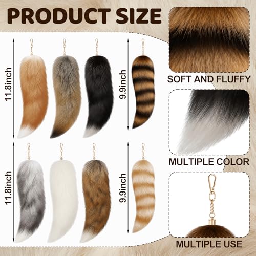 Image of Ferreve 2 /4 /6 /8 Pcs Fluffy Therian Tail Keychain Soft Fox Fur Tail Keychain for Women Handbag Cosplay Costume 2 Sizes