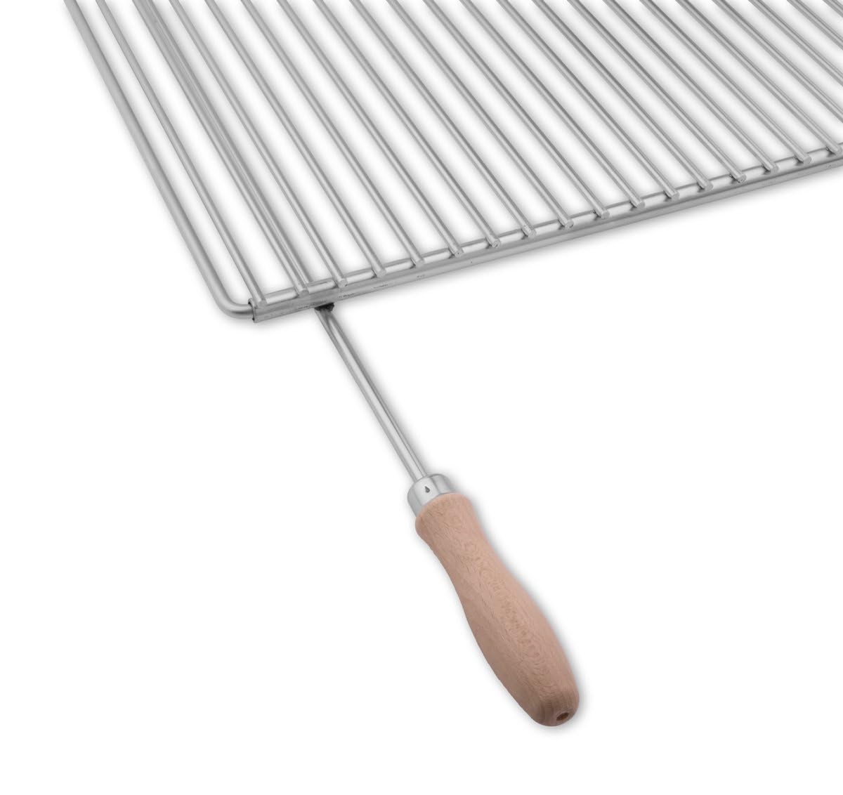 Deos-grill Rejilla de barbacoa ajustable de acero inoxidable 50–60 × 45 cm – con dos asas de madera