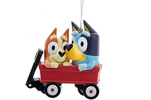 Kurt Adler Bluey and Bingo in Red Wagon Ornament