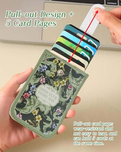 Credit Card Holder Wallet, Leather Card Case Card Organizer Case with 5 Card Sheets, Pull-out RFID Card Case Wallet with Snap for Men and Women (style 2)4