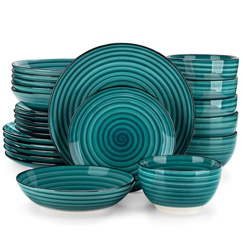 vancasso Candy 24 Piece Dinnerware Set Double Sided Hand Painted Stoneware Dinner Set for 6 with 6 Dinner Plates 6 Dessert Plates 6 Soup Plates and 6 Bowl