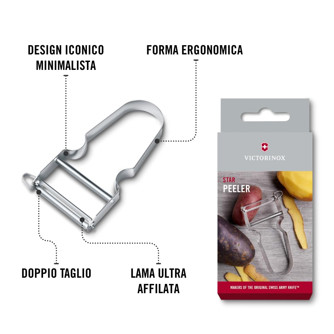 Victorinox Pelapatate STAR, pelapatate a doppio taglio con lama a pendolo, extra affilato, manico in metallo, Swiss Made
