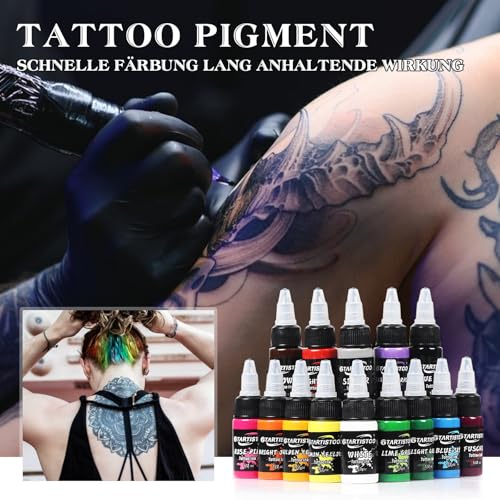 GTARTISTOO Tattoo-Farbset 0,5 oz (15 ml) 14 Flaschen Tattoo-Farbe, Tattoo-Zubehörset, Tattoo-Farbe für den täglichen Gebrauch