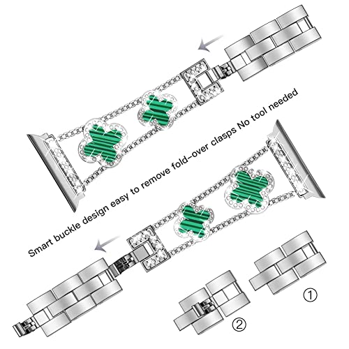 Image of Musk-MSKR Diamond Metal Bands Add Sparkle to Your Watch For Apple Watch Series 11 /10 /9 /8 /7 /6 /5 /4 /3 /2 /SE /Ultra Clover Simple and Stylish Compatible with 38mm40mm41mm42mm44mm45mm 46mm49mm Women's Wear