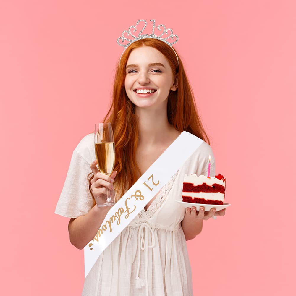 21. Geburtstag Set – Silberne Krone & Schärpe Für Frauen, Strass-Tiara & „Finally 21“-Band