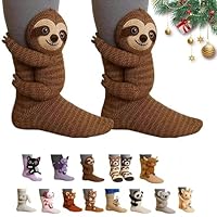 Animal Socks, 3D Knit Animal Sloth Socks for women, Cute Plush Animals Hug Sock, Funny Christmas Animals Sock (A)