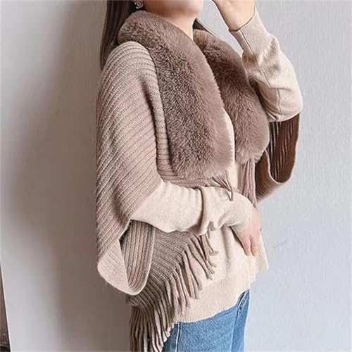 Permitime Shawl,Knitting Thick Women's Loose Shawl with Fur Collar,Winter Elegant Cozy Warm Fringe Shawl Cardigans3