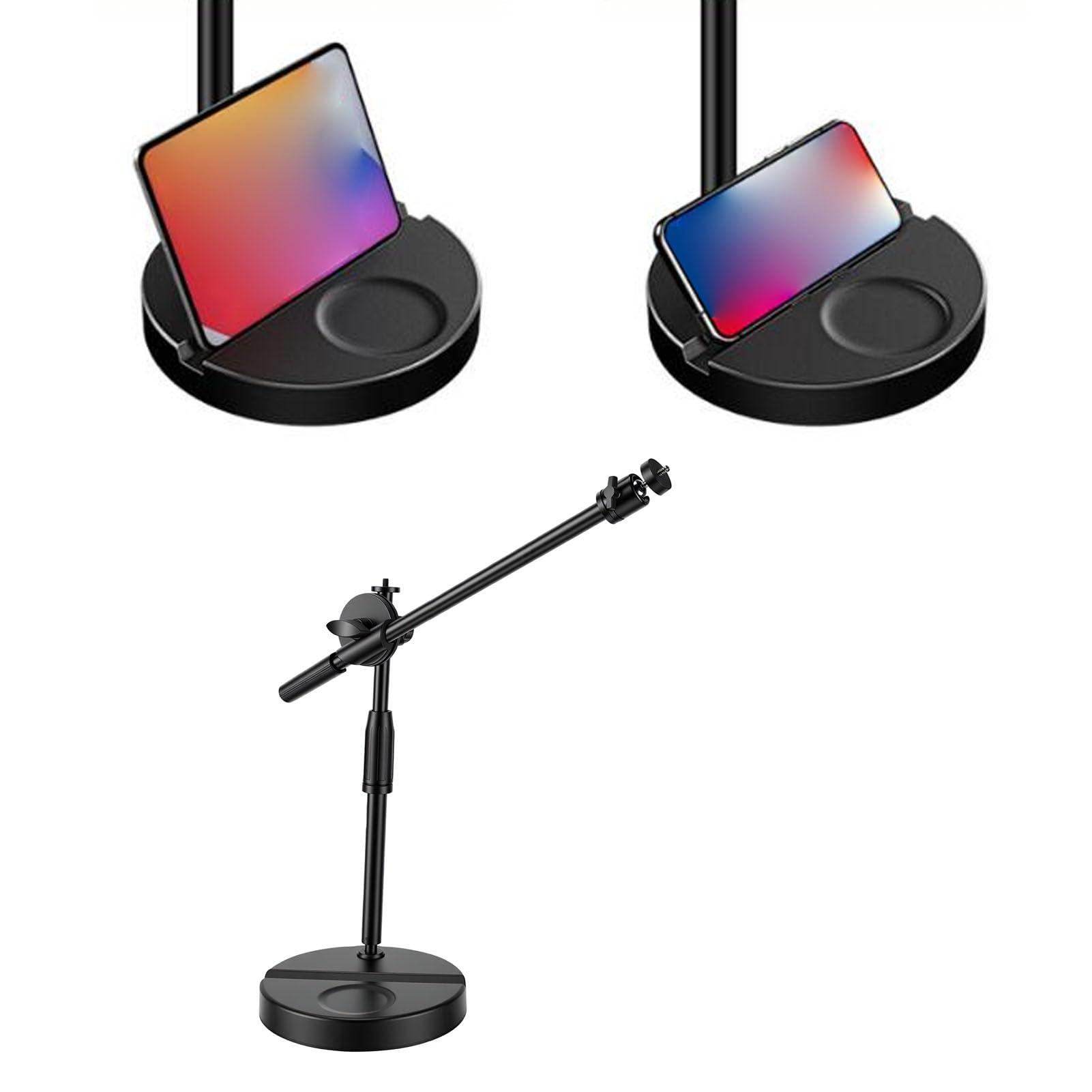 Tangxi Supporto Universale per Proiettore da Tavolo, Supporto Ruotabile a | Base Rinforzata in ABS, Diametro 19 Cm per stabilità, Scanalatura per Smartphone, con Supporto per Telefono, Testa a Sfera