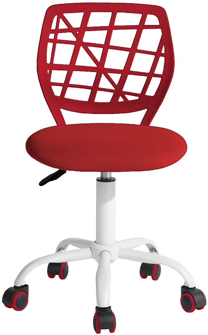 BELTOM® Silla de Escritorio para niñas Niños Youth. Silla ergonómica giratoria a 360°. Ajustable en Altura para el hogar y la Oficina. Sin apoyabrazos con Respaldo - Rojo
