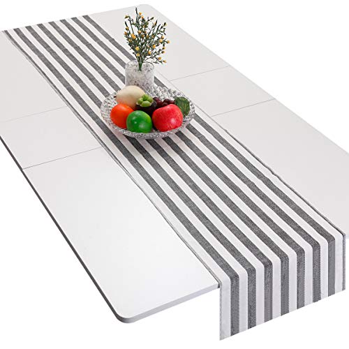 Chemin de table noir rayé coton lin nappe rectangulaire mariage fête - 2
