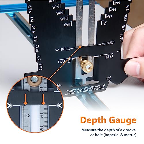 Powertec 80023 Universal 5-In-1 Measuring Gauge Woodworking Tool - Drill Point, Chisel Angle, Height, Bit And Depth Gauge For Table Saw Router #TOP5