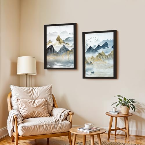 Image of NoWorries Hills Scenery Wall framed paintings for home decoration (13x19inches) (Theme-Nature) Wall art for home decor (Set of 2) Big frames (Art-1)