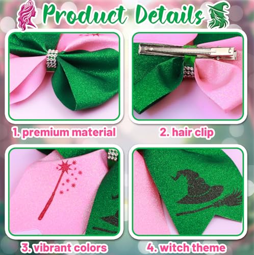 2 Pinzas para el cabello con lazo rosa y verde miniatura 3