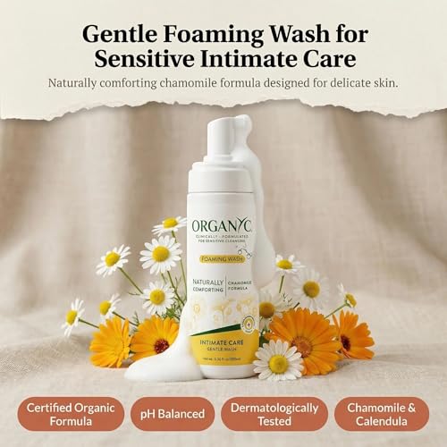 Image of Organyc Intimate Foaming Wash for Women, Sensitive Skin Care, Certified Organic Ingredients, pH Balanced, Chamomile & Calendula, Gentle Daily Cleanser, 6.08 fl oz