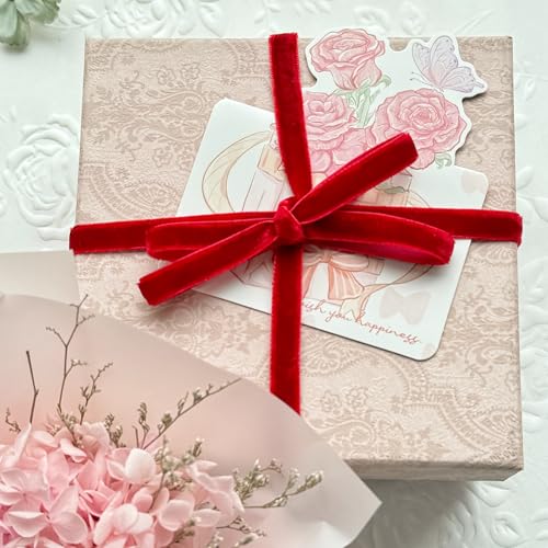 Image of QIANF Vintage Red Velvet Ribbon, 3 /8 Inch X 25Yd