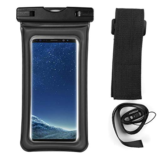 Floating Waterproof Phone Pouch Dry Bag w/Armband & Lanyard Compatible for Samsung Galaxy S21 S20 Note 10 / Apple iPhone 11 Pro Max/Moto E E6s G8 Power/OnePlus 9 Nord/LG K31 Rebel (Black)