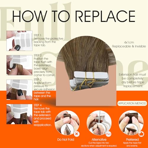 Image of Full Shine Tape in Hair Extensions Human Hair,Seamless Invisible Hair Extensions Tape in for Wedding,6 /60 /6 Light Ash Brown to Beige Blonde And Light Ash Brown Ombre,12Inch 30G 20Pcs,Natural Finish
