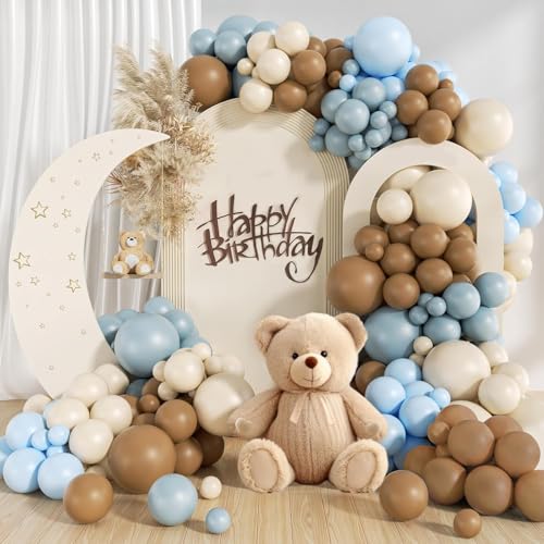 Kit Arche Ballon Marron et Bleu, Guirlande Ballon Anniversaire avec ballon Marron Beige Bleu et Nude, Kaki Pour Decoration Anniversaire, Baby Shower Neutre, Mariage,...