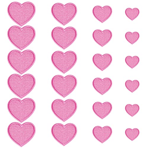 Lystaii 24pcs Écussons Cœur Brodés Appliqués Vêtements Rose 4 Formats