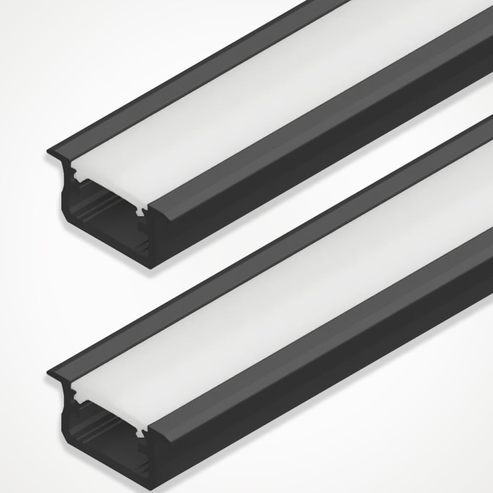 Ledbrite Black Aluminium Profile 2M / 6.6Ft Led Channel Alp2515- With Cover. Led Channels And Diffusers With End Caps And Mounting Clips Recessed (2)