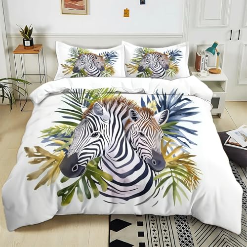 Parure de lit Adulte 2 Personnes 140x200 cm Plante zèbre Aquarelle Sets de Housse de Couette...