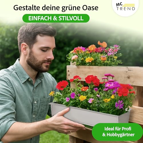 MC-Trend Blumenkasten für Europaletten – verzinktes Metall – wetterfest + rostfrei – Paletten-Balkonkasten mit Ablauflöchern – 38,1x13x9 cm – 247 g – UV beständig – stapelbar – Diverse Sets (6)