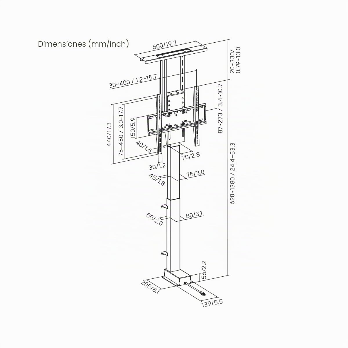 my wall HP63AL Soporte de TV para Google Home, Altura Ajustable, motorizado, con Mando a Distancia 32-139