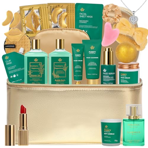 RA ROSA ACCA 33 Pcs for Mom, Rose Facial Skin Care Set, Bath & Body Spa Basket for Women, Beauty Care Kit, Makeup Bag, Face Serum, Christmas, Birthday, Christmas, Anniversary