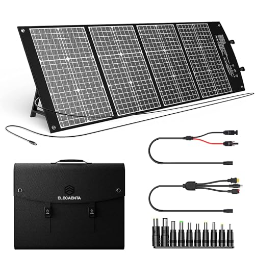 Image of ELECAENTA 120W ETFE Solar Charger PD45W Type-C USB QC3.0 DC-XT60/Anderson Foldable Monocrystalline Solar Panel Kit for Portable Generator Power Station Van Smartphone Laptop with 10-in-1 DC Connector