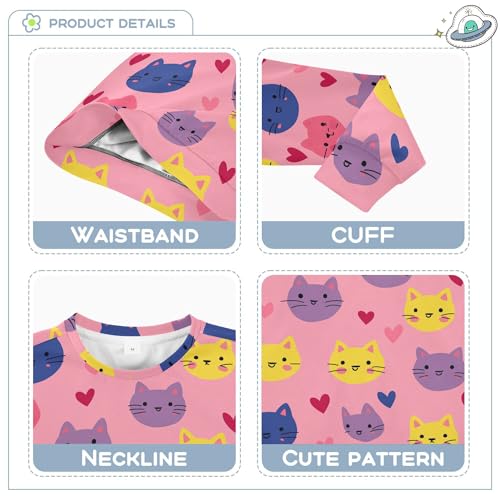 JUNZAN Valentine's Cartoon Hearts Cat Pink Kids Girls Sweatshirts Hoodies Long Sleeve Sweatshirts for Boys Sports 4T3