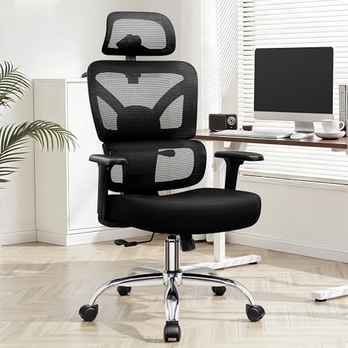 Image of Office Desk Chair, Ergonomic Office Chairs with Lumbar Support | Zoned Spine Support, Pressure Relief Back Support, 4.33'' Thick Foam Cushion, Computer Chair Comfy for Long Hours, Black