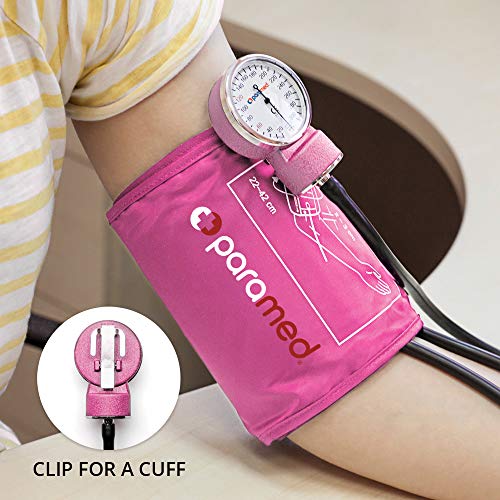 Image of PARAMED Aneroid Sphygmomanometer - Manual Blood Pressure Cuff with Universal Cuff 8.7-16.5 inch and D-Ring - Carrying Case in the kit - Pink - Stethoscope Not Included