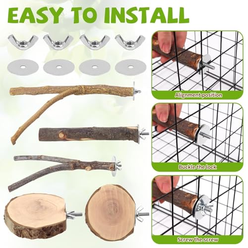 Image of 12PCS Natural Wood Bird Perches for Cage, Parrot Perch Stand & Platform, Bird Cage Accessories - Multi-Size Perches for Parakeets, Cockatiels, Conures, Lovebirds