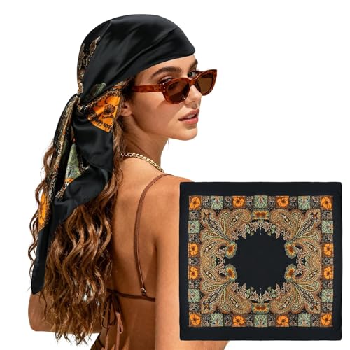 Image of 90x90cm Bandana For Women, Hair Scarf,Head Scarf For Women, Silk Scarf For Women, Satin Scarf, Bandana Scarf, Stylish Fashion Accessory for Office Wear, Travel Styling, Ethnic Occasions