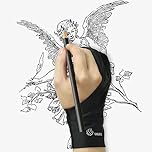 Ugee Guante de Artista para Dibujo, Guantes Dobles Acolchados Mejorados, Guante de Dos Dedos para iPad, Tableta gráfica para lápiz óptico, Dibujo, Pintura, Talla S