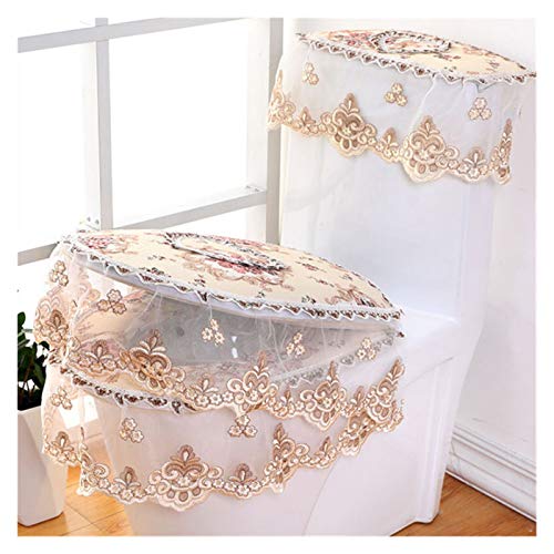 Toile Sitzauflagen 3pcs / Set WC Mat Set Europäische Spitze WC-Sitzkissen Haushalt Universal-WC-Sitz Zipper Sitz Waschmaschine Winter U-förmig Toilettensitzabdeckung (Color : Beige) – Bild 7