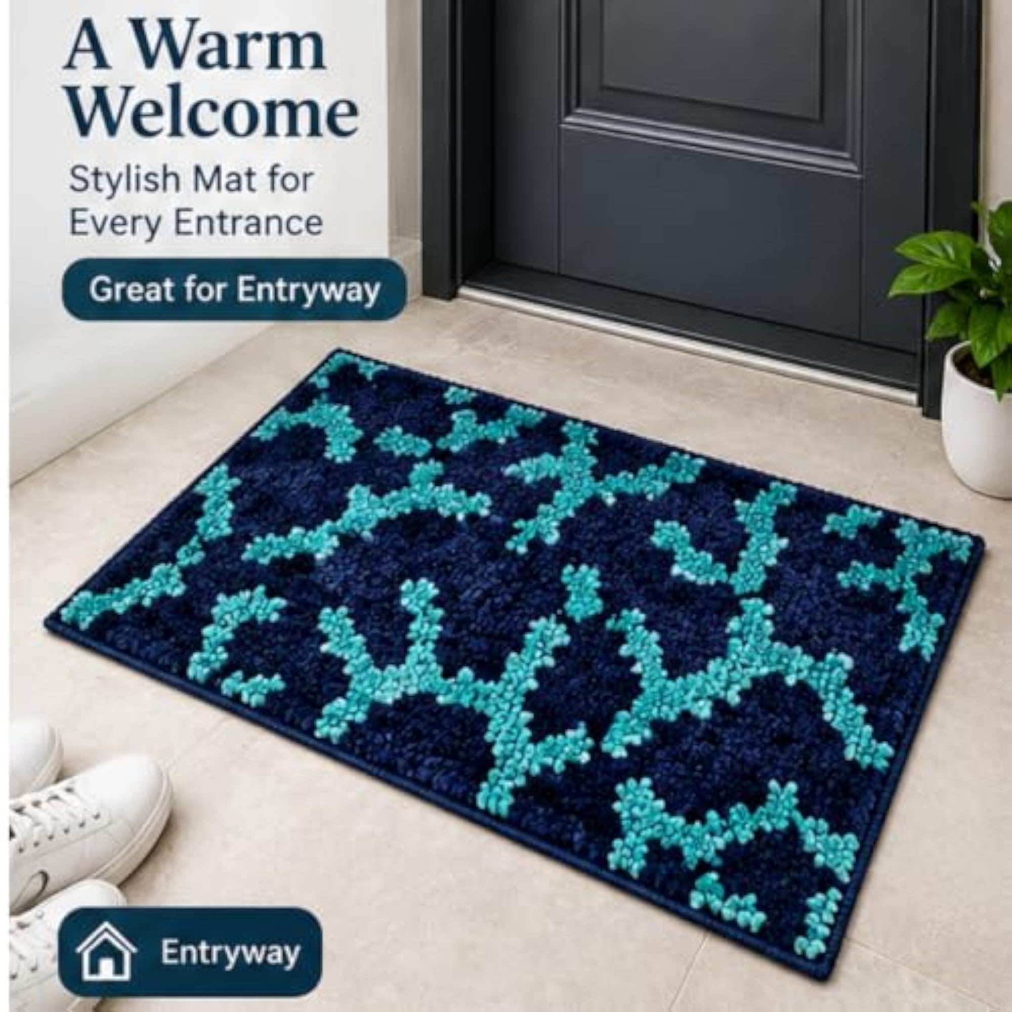 Floral & Solid Pattern Bath Mat, Soft Shaggy Design