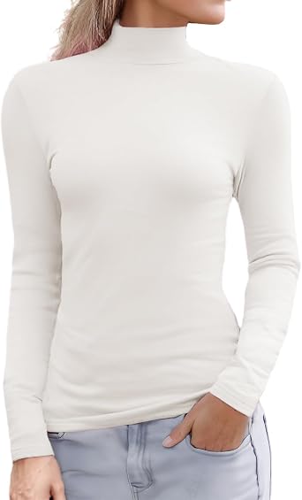 Abardsion Womens Long Sleeve Mock Turtleneck Shirts 2025 Fleece Lined Base Layer Slim Fit Thermal Underwear Tops