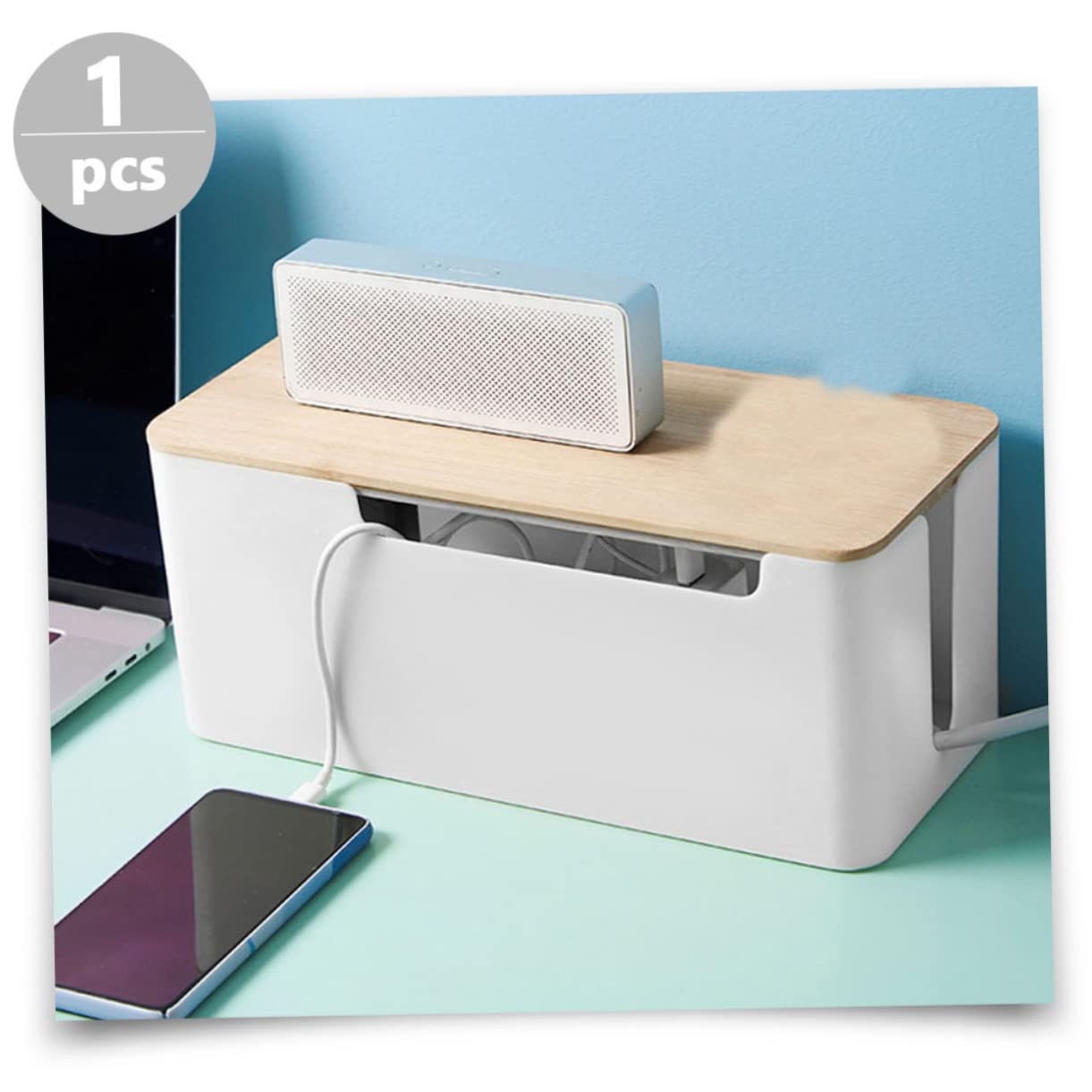 Tapa de Bambú Caja Organizadora de Cables Grande para Hogar