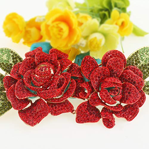 Image of EVER FAITH Women's Austrian Crystal Romantic Bridal 2 Rose Flower Brooch for Wife, Lover,Sister