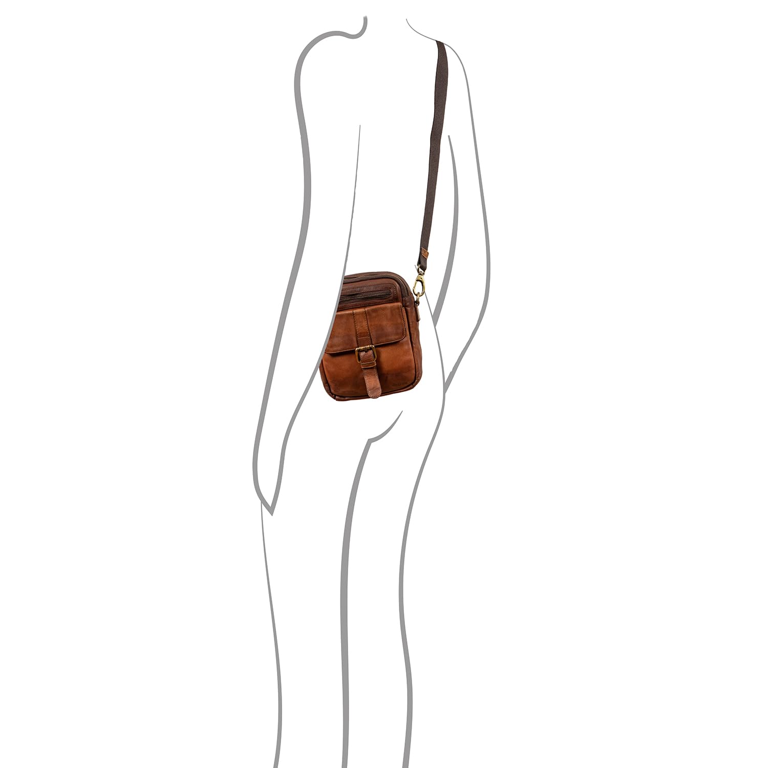 Avirex, Collezione Bell, Borsello a Tracolla in Pelle da Uomo – Stile Vintage, Doppio Scomparto con Zip, Vera Pelle Tamponata a Mano – Tracolla Regolabile e Removibile