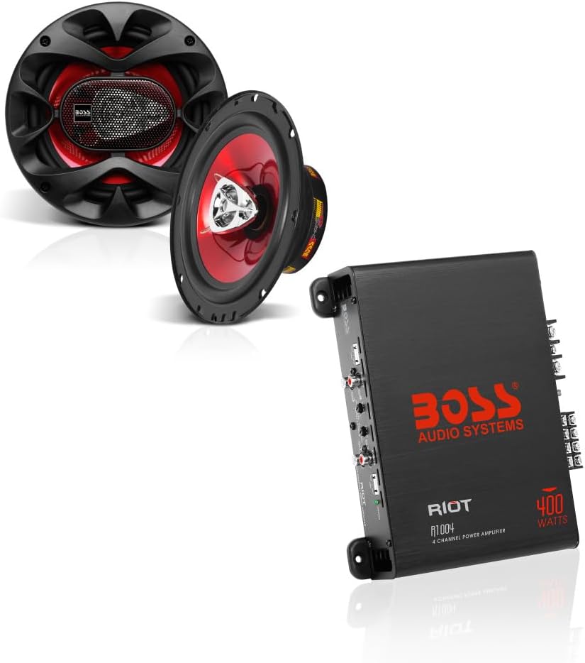 BOSS Audio Systems 6.5 Inch Car Speakers + 4 Channel Amplifier