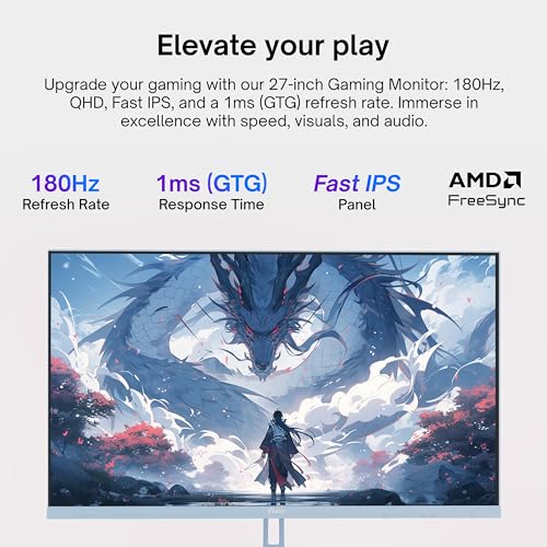 Image of Pixio Two PX278 Wave Blue 27 inch 180Hz Refresh Rate FHD 1440p Resolution Fast IPS Panel 1ms GTG Response Time Gaming Monitor and PS1D Wave Blue Dual Monitor Arm - Fits up to 32 inches and 19.8lbs