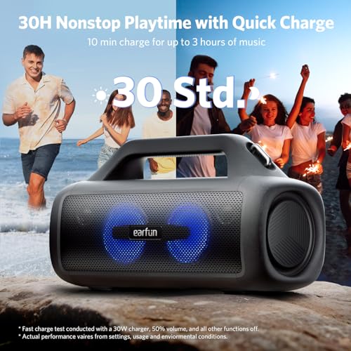Image of EarFun UBOOM X Bluetooth Speaker, Portable Wireless Speaker with Loud Stereo Sound, Deep Bass, Waterproof & Dustproof, Indoor & Outdoor