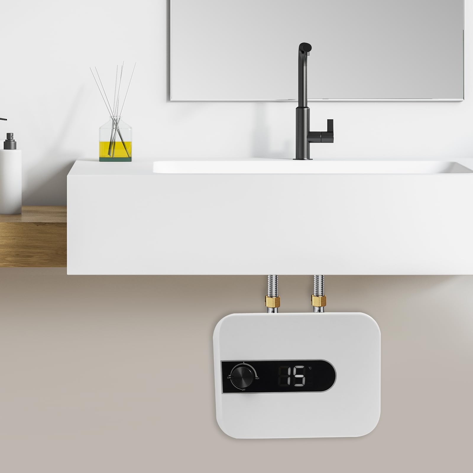 Minicalentador de agua eléctrico de 5 litros, depósito de agua caliente de 1500 W con regulador de temperatura, calentador de agua caliente para cocina y baño, protección IPX4, color blanco