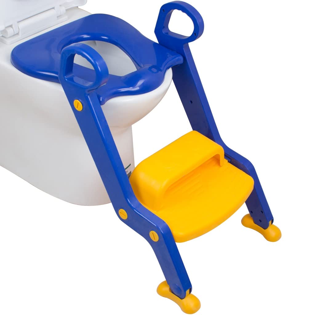 Potty with Ladder Steps Foldable and Stable Potty Training Seat with Armrests Two-Color Stitching Potty Chair for Boys